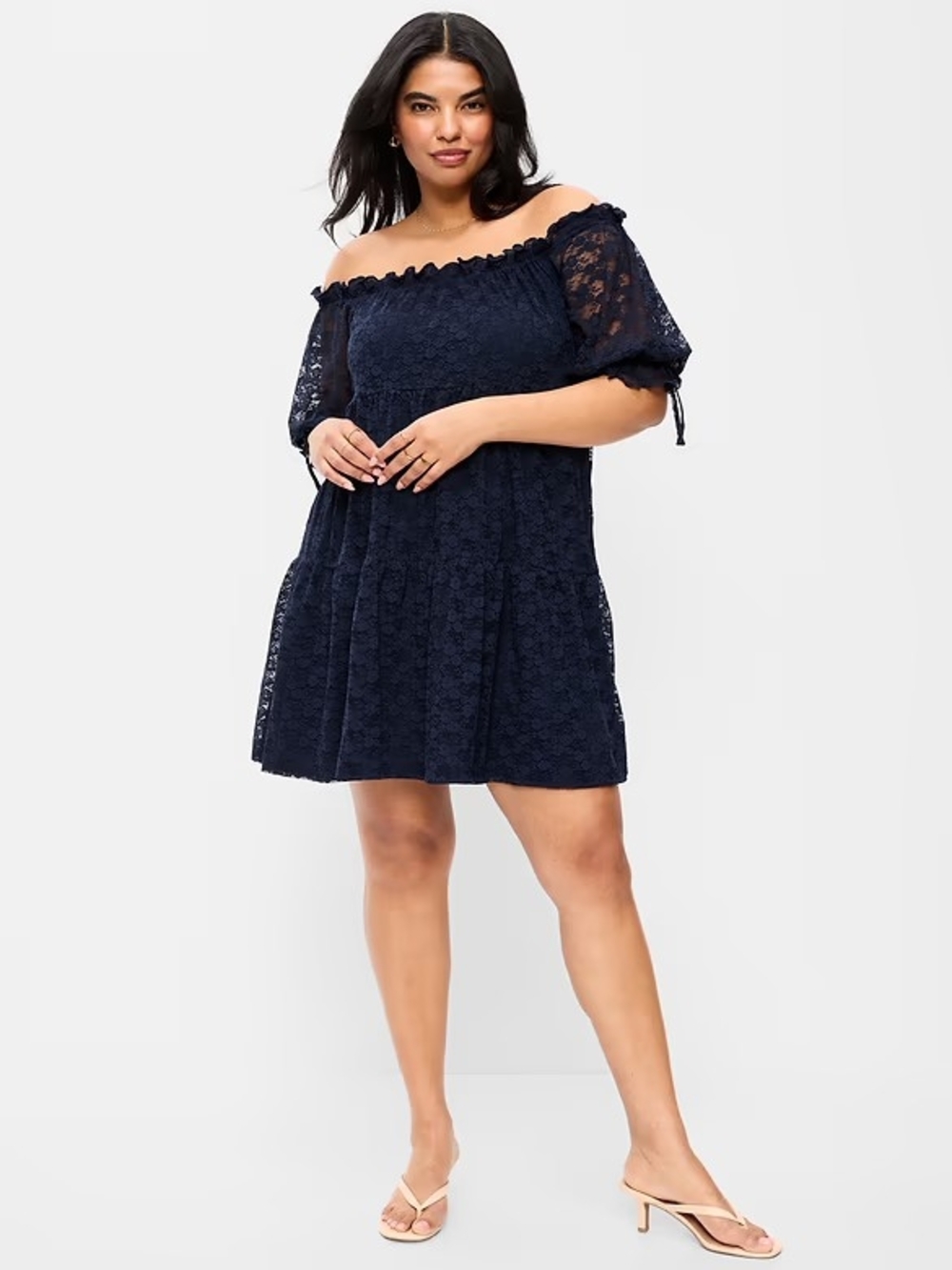 Old Navy Navy Blue Off-Shoulder Lace Mini Dress
